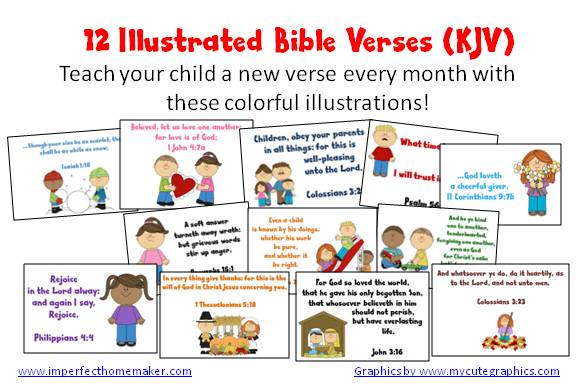 Free illustrated children's Bible Verses (KJV) | imperfecthomemaker.com